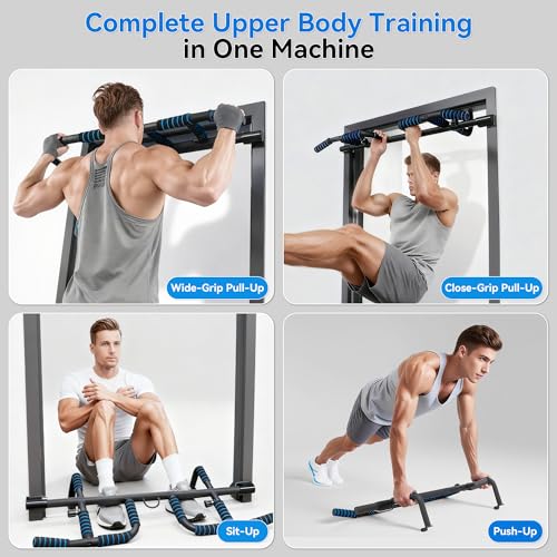 EPHESPORT 2026 Multifunctional Pull Up Bar for Doorway – US Patented Design, Foldable, No Drilling or Slipping, Multi-Grip Bar with Resistance Band Hooks, Commercial Alloy Steel, Large PVC Pads, 440 lbs Capacity