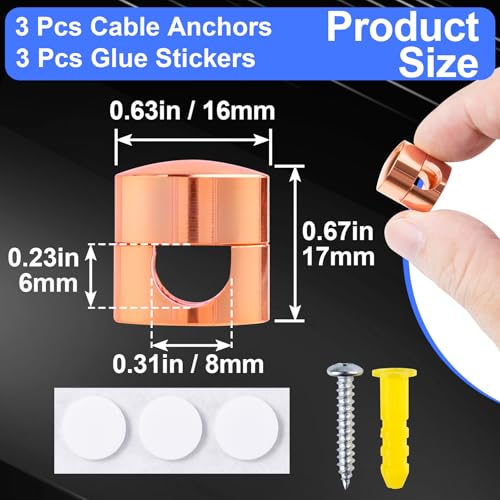 SmallCat 3 Sets Charger Holders for Cords, Rose Gold Cord Holder for Nightstand | Adjustable Metal Cable Anchor Clips, Adhesive Cable Management Wire Organizers for Desk, Office, Nightstand - color: Rose Gold Color, size: 3 Sets