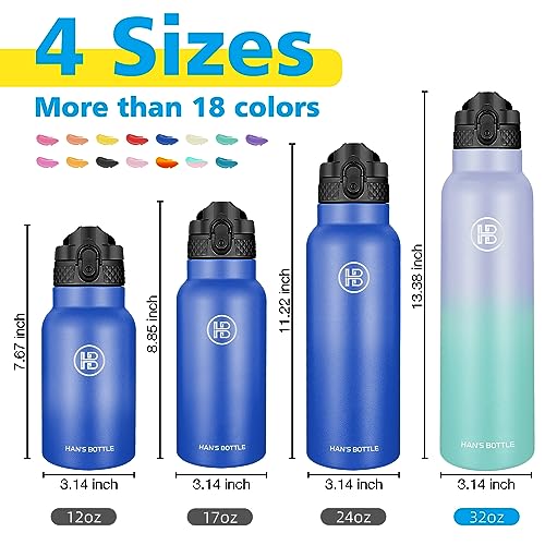 Han's Bottle Sports Water Bottle - 32 Oz, Straw Lid, Leak Proof, Vacuum Insulated Stainless Steel, Double Walled, Thermo Mug,Lilac green - color: Lilac green, size: 32 Ounces