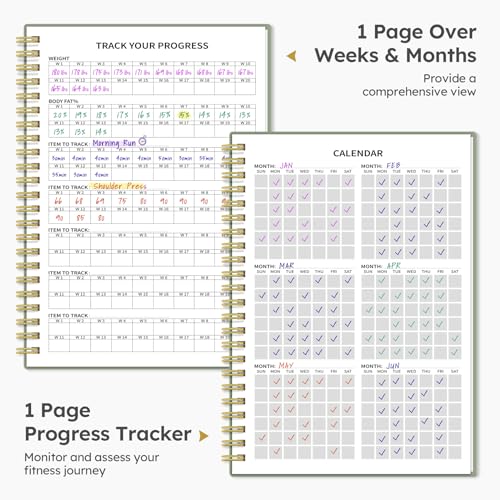 Fitness Workout Journal for Women & Men, A5(5.5" x 8.2") Workout Log Book Planner for Tracking, Progress, and Achieving Your Wellness Goals - Green - color: a.Green