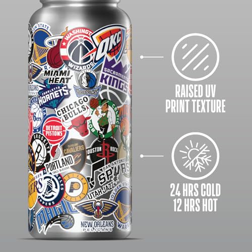 Hydrapeak NBA Officially Licensed All-Team Sticker Print Logo 32oz Insulated Water Bottle with Straw Lid and Handle, Stainless Steel Bottle, Great For NBA Fans of All Ages - color: NBA Current, size: 32 Ounces