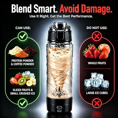 FANS-ONE Electric Protein Shaker Bottle – No Clumps, Smooth Every Time |USB-C Rechargeable Vortex Mixer | Leakproof Double-Lock Lid| 24oz BPA-Free Tritan| Blender For Protein Shakes & Meal Replacement
