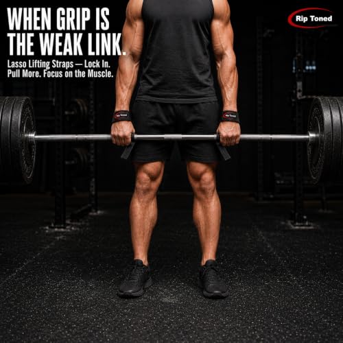 Rip Toned Lasso Lifting Straps for Weightlifting, 23¼" Padded | 1 Pair, cotton, non-latex neoprene. No break-in. Quick release. Deadlifts, rows, shrugs, pull-ups. Machine washable. - color: Green Camo