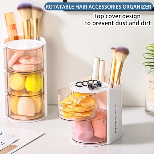 Azurphoric Hair Accessories Organizer with Hair Brush Holder, Rotatable Makeup Brush Holder for Necklaces, Earring, Bracelet, Ring, Makeup Brushes, Hair Clip and Hair Accessories (White, 2-Layer) - color: White, size: 2-Layer