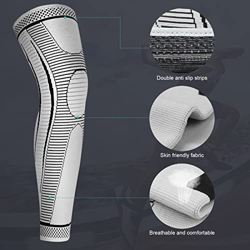 2 Pack Full Leg Compression Sleeves, Long Knee Brace Support for ACL,PCL, Meniscus Tear, Arthritis, Tendinitis,Men And Women (Gray, Small) - color: Gray, size: Small