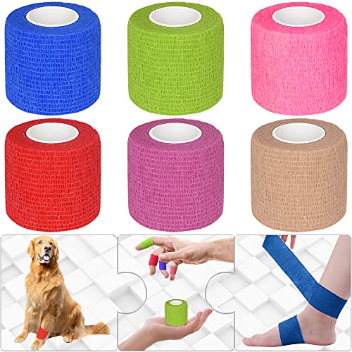 6 Pack 2 Inches Self Adhesive Bandage Wrap | Breathable Cohesive Bandage Elastic Tape for Pets, Athletic, Sports, Wrist, Knee, Ankle(5 Yards Per Roll, Mixed Colors) - color: Mixed Colors, size: 2 Inch