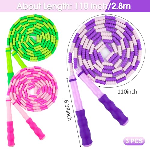 Jump Rope for Kids, 9 Ft Adjustable Jump Ropes for 4 5 6 7 8 10 12, Segmented Soft Beaded Jumping Rope Age 8-12, Tangle Free Skipping Rope for Women Man Fitness Weight Loss - color: Green, Purple, Pink