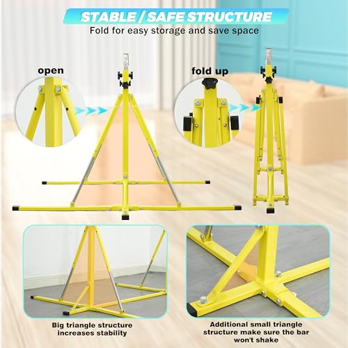 FC FUNCHEER Foldable Gymnastics Bar,5FT Horizontal bar,Adjustable Kids Training bar for Kids Ages 3-15,Kids Gymnastics bar,Triangle Stable Structure-Gym Equipment for Home - color: Bright yellow, style: Bar-Swing-Rings