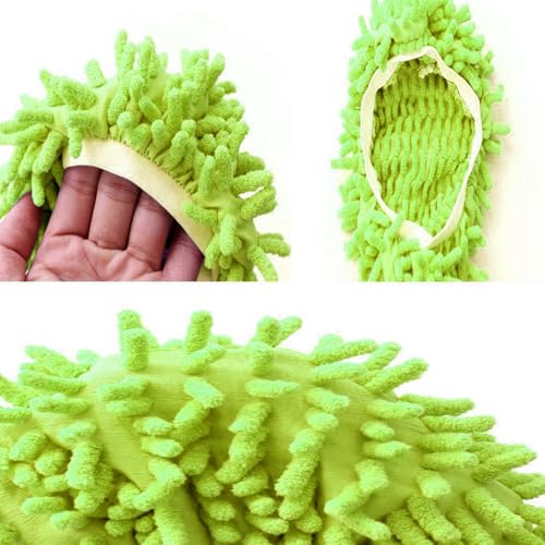 2 Pcs Green Mop Slippers,Mop Pads for Floor Cleaning Microfiber Cleaning Soft Washable House Slipper - color: Green