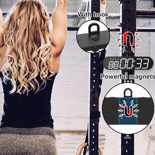 Portable Gym Timer, LED Display Interval Timer with Time Progress Bar/Rounds, Countdown/Up Stopwatch, Buzzer & Rechargeable Powered Battery Workout Timer for Home Gym Fitness