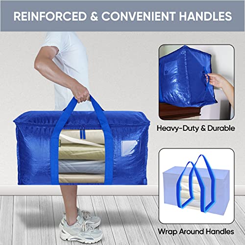 BALEINE 2-Pack Oversized Moving Bags with Reinforced Handles, Heavy-Duty Storage Tote Moving Supplies for Packaging, Camping (Blue w/Window, 2-Pack) - color: Blue-window, size: 2-Pack
