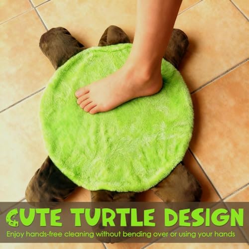 Floor Turtle Foot Mop, Cute Double-Sided Turtle Design Floor Cleaning Pad for Dust & Hair, Washable Reusable Double-Sided Pad Slippers for Kitchen, Bathroom & Office Floors (M -40cm) - color: M -40cm