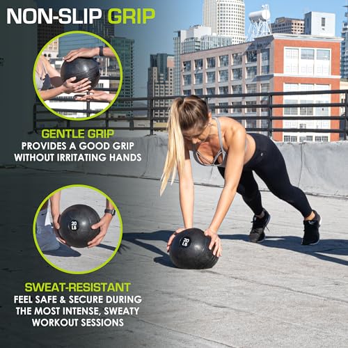 ProsourceFit Slam Medicine Balls 5, 10, 15, 20, 25, 30, 50lbs Smooth and Tread Textured Grip Dead Weight Balls for Strength and Conditioning Exercises, Cardio and Core Workouts - color: Classic - Black, size: 20 LB