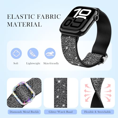 LETOID Stretchy Bands for Apple Watch Band Women Men Adjustable Solo Loop | Skin-Friendly Elastic Nylon Replacement Strap, iWatch Series 11 10 9 8 7 6 5 4 3 2 1 SE Ultra 49 46 45 44 42 41 40 38mm - color: 3-Pack: Black / Silver-Black / Gold-White, size: 3
