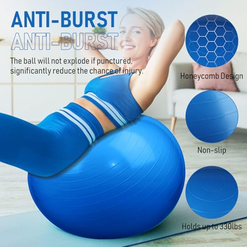 Leyndo 4 Pcs 26 Inch Yoga Exercise Ball Pilates Pregnancy Birthing Fitness Ball with Quick Pump Anti Burst for Improved Posture, Balance, Yoga, Pilates, Training - color: Blue