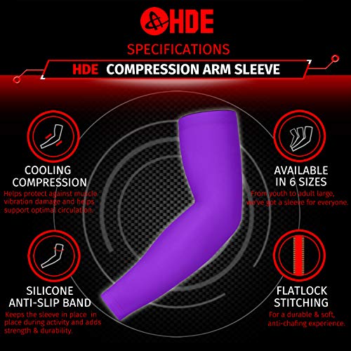 HDE Arm Compression Sleeves for Kids Basketball Shooting Sleeve Youth Sports Cooling Sun Protection Football Baseball 1 Pair - color: Purple, size: Youth Large