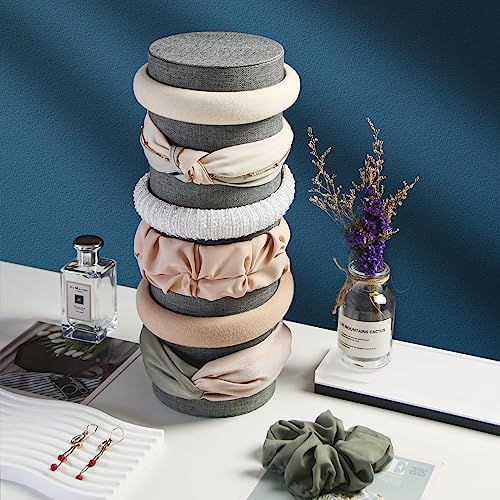 Velvet Headband Holder Organizer, Tower Hair Band Stand Display, Headbands Accessories Jewelry Storage for Girls Bedroom Desk (Gray Linen) - color: Vertical Gray Linen