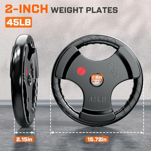 XDDIAS Rubber Weight Plates for Barbell, 2-Inch Olympic Grip Plate for Strength Training, Weightlifting and Bodybuilding in Home & Gym, Solid Cast Iron Weight Plates Pair and Sets - color: 230LBS Set (Pair of 10, 25, 35, 45)