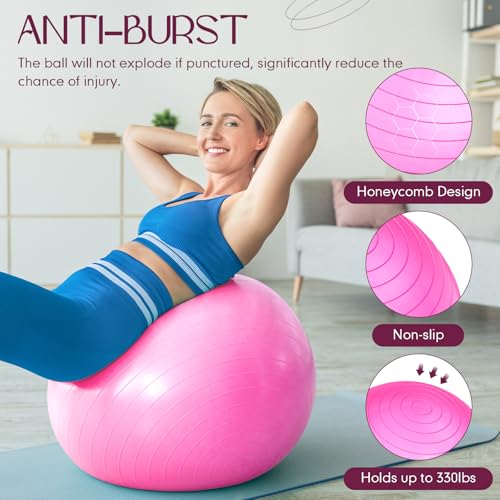 Leyndo 4 Pcs 26 Inch Yoga Exercise Ball Pilates Pregnancy Birthing Fitness Ball with Quick Pump Anti Burst for Improved Posture, Balance, Yoga, Pilates, Training - color: Vivid Color