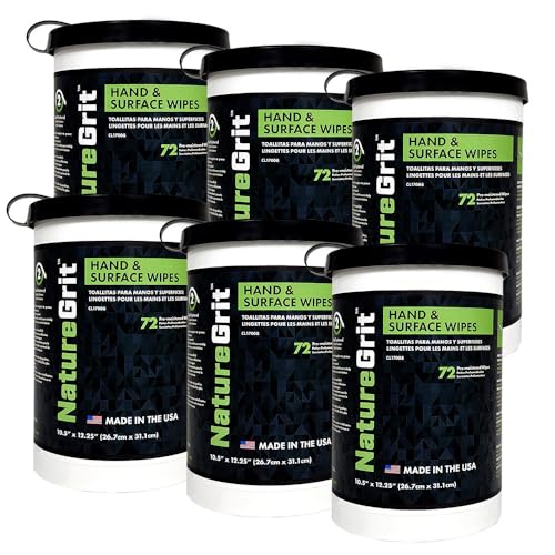 NatureGrit Hand & Surface Wipes: Mechanic Cleaning & Degreaser Sheets, Grime Removal, Hand Cleaner Towels for Mechanics, Workshop Use (Box of 6 canisters, 72ct/canister)