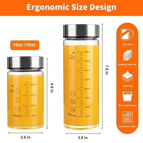 Glass Juice Bottles 4 Pack 10 oz - Wide Mouth Glass Water Bottles with Lids - for Juicing, Protein, Smoothie, Milk, Reusable, BPA Free, Stainless Steel Lids, Blender, Shaker Bottle (300ml) - color: 4-Pack (ml), size: 10oz/300ml