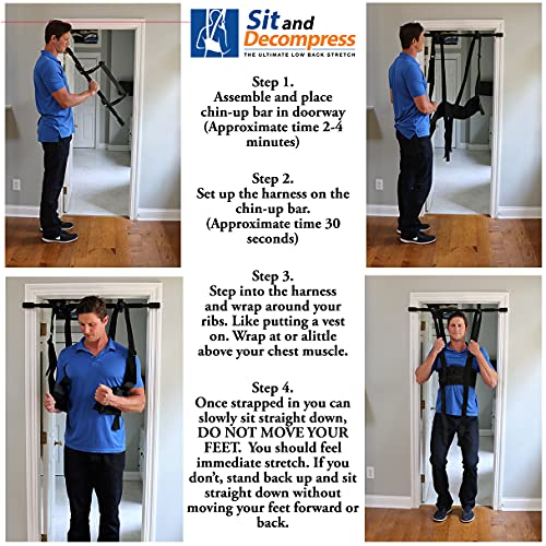 Sit and Decompress Back Stretcher with Pull Up Bar 3 Minutes A Day Lumbar Traction Spinal Decompression - (Small Harness) - size: Small