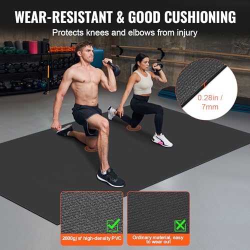 VEVOR Large Exercise Mat, 12'x6'/10'x6'/9'x6'/8'x6'/8'x5'/7'x5'/6'x4' (7mm) Extra Thick, Non Slip High Density Premium Workout Mat, Exercise Yoga Mat for Men & Women, Fitness & Exercise Mat with Bag & Carry Strap, for All Types of Home Yoga, Pilate & Floo