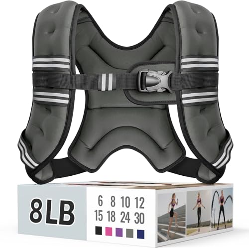 Zeerun Weighted Vest, 6lb/8lb/10lb/12lb/15lb/18lb/20lb/24lb/30lb for Men Women, Reflective Stripe Adjustable Buckle, Comfortable Durable Rucking Vest for Walking Running Strength Training - color: Gray, size: 8 Lb