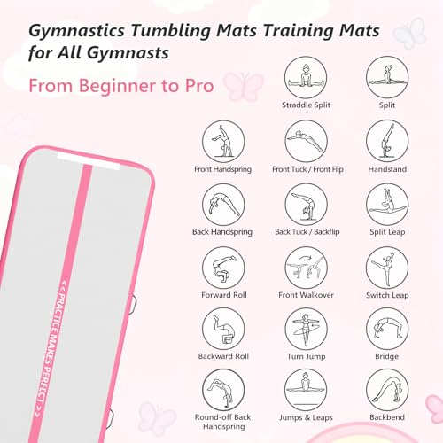 VOFiTNY All Purpose Gymnastics Mat 6.6/10/13/16/20 ft Sturdy Inflatable Tumble Track for Home/Gym - color: Pink, size: 10ft*3.3ft*4inches(3m*1m*0.1m)