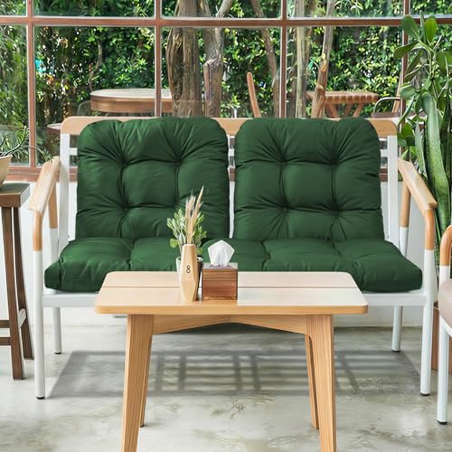 Wicker Chair Cushions of 3 Pieces, Waterproof Cushions for Patio Furniture, Tufted Wicker Outdoor Furniture Cushions, 1 Patio Loveseat Cushion and 2 U-Shaped Cushions, 44"x19"x5", Dark Green - color: Dark Green