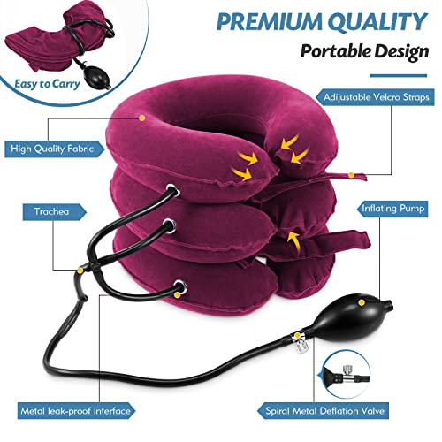 Jaximy Neck Stretcher, Cervical Traction Device, Neck Traction Device, Neck Pain Relief, Adjustable Inflatable Neck Brace & Neck Stretcher, Neck Decompression Home Use (Red) - color: Red