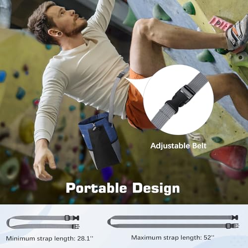 MoKo Chalk Bag for Rock Climbing, Large Capacity Climbing Chalk Bag with Magnetic Snap and Zipper Pocket, Portable Chalk Bucket for Rock Climbing, Weight Lifting, Bouldering, Gymnastics, Fitness - color: Blue
