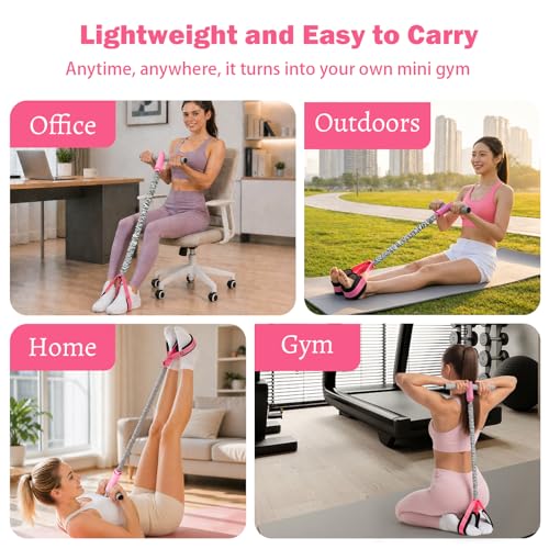 Pedal Resistance Band with Handle, 6-Tube Elastic Foot Pedal Resistance Band, Natural Rubber Ankle Puller Sit-up Exercise, Multifunction Fitness Band for Abdomen, Waist, Arm, Leg Stretching Training - color: Upgraded-Grey Pink