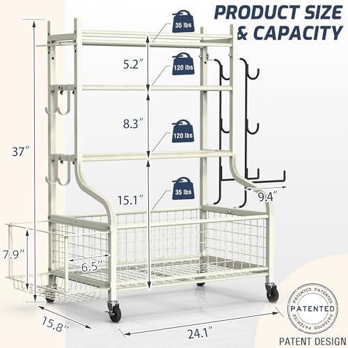 PLKOW Dumbbell Rack, Weight Rack for Dumbbells, Home Gym Storage for Dumbbells Kettlebells Yoga Mat and Balls, All in One Workout Storage with Wheels and Hooks, Powder Coated Finish Steel
