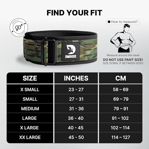 DMoose Fitness Auto Locking Weight Lifting Belt for Men & Women - 4" Nylon Squat & Deadlift Belt with Quick-Release Buckle - Gym Workout Belts for Lumbar Back Support for Weightlifting & Powerlifting - color: Green Camo, size: X-Small