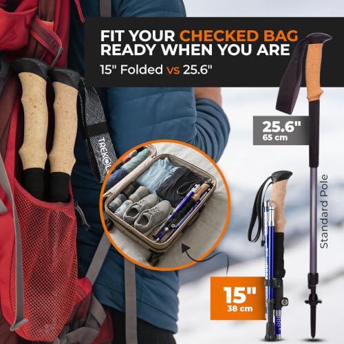 Trekology Trek-Z Collapsible Hiking & Trekking Poles - Balance Support for Seniors, Women, and Men, 2pc Per Set - color: EVA Blue, size: 115–135 cm (for Height: 5’5” to 6’5”)