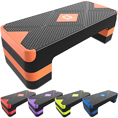 GYMMAGE Aerobic Exercise Step, Adjustable Height, | Aerobic Workout Step Platform for Exercise, 26.5" Step Deck with Adjustable Height, Women Home Gym Cardio Fitness - color: Orange