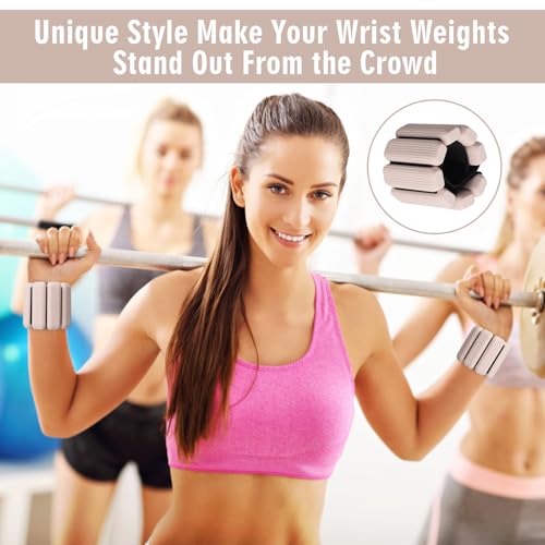 Wrist Weights Set of 2, Wearable Wrist Ankle Weights for Women & Men, Silicone Weighted Bangles Adjustable Arm and Leg Weights for Walking Yoga Pilates Running Dance Gym 2lb - color: Beige Pink