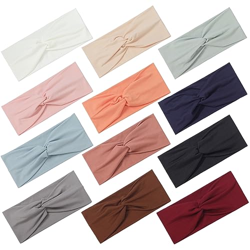 Panleding 12 Pcs Stretchy Headbands for Women, Absorbed Sport Headband Soft Twist Knotted Headbands for Daily Life Yoga - color: Light Serial