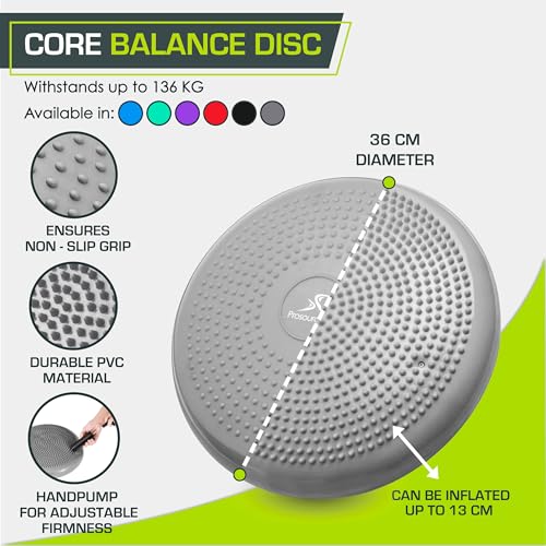 ProsourceFit Core Balance Disc Trainer, 14” Diameter with Pump for Improving Posture, Fitness, Stability - color: Grey