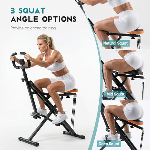 DUMOS Squat Machine, 330 LBS Capacity Heavy Duty Full Body Exercise Rower for Women with Adjustable Resistance, Foldable Glute Workout Equipment Exercise Machine for Home - color: Black