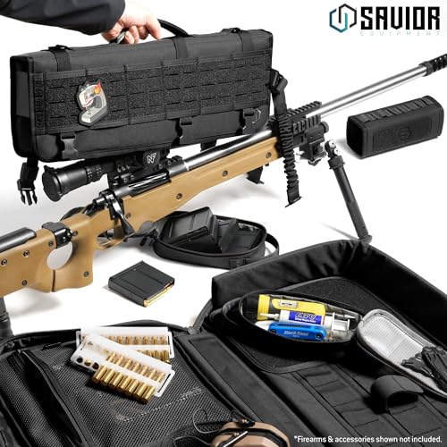 Savior Equipment 20" MOLLE Tactical Rifle Scope Carry Case & Muzzle Cover w/Hook Backing, Padded 600D Heavy Duty Polyster to Protect Firearm During Transportation - color: Obsidian Black