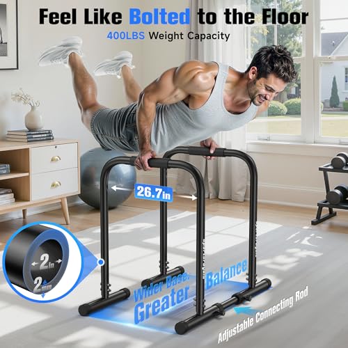 Sportsroyals Adjustable Dip Bar Station, Heavy Duty Parallette & Parallel Bars, 400LBS Stable Dip Stands for Home Gym, Calisthenics & Upper Body Workout Equipment - color: black-05