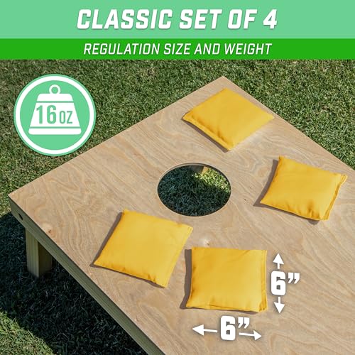 GoSports Classic Cornhole Bean Bags Set of 4-16 Colors Available - Regulation All Weather, Mix and Match - color: Yellow
