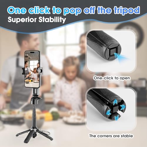 Magnetic Tripod for Phone,2 in 1 for Magsafe Stand＆ Clip Portable Pocket Size Selfie Stick for Android/iPhone,Phone Holder with Wireless Rechargeable Remote Control for Photography, Live Streaming - color: Gray