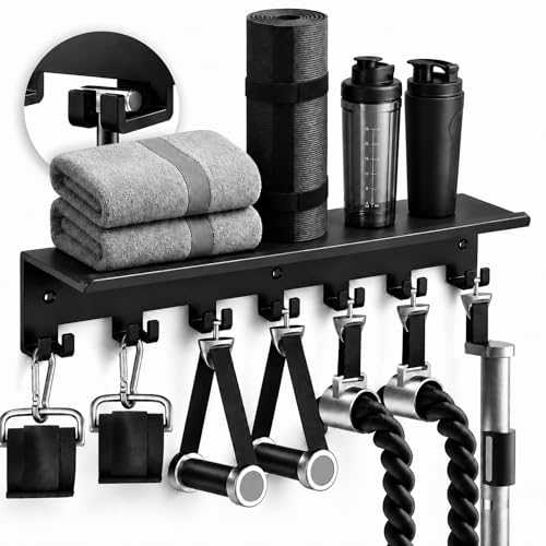 Home Gym Floating Shelf Compatible with Tonal Accessories, Heavy Duty Wall Mount Workout Storage Rack & Organizer Holder with 7 T-Lock Hooks for Smart Handles, Bar and Rope - size: 1-Tier