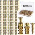 100Pcs 6x14mm Short Expansion Screw Set, Expansion Anchors Screw Repair Kit Hinge Repair Screw & Expansion Anchor, Cabinet Door Hinge Repair & Stripped Thread Restoration, Screw Hole Repair Kit