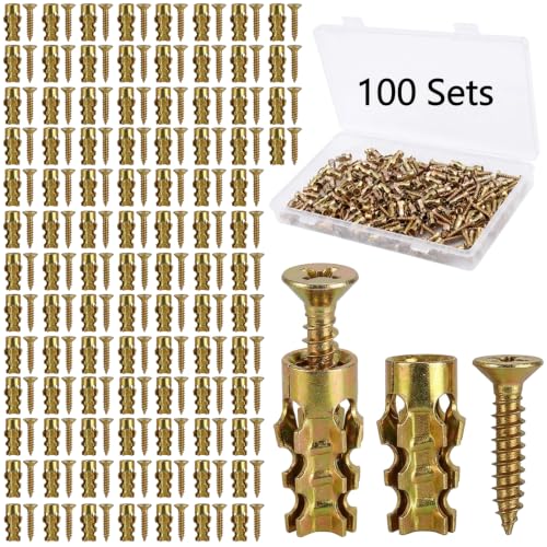 100Pcs 6x14mm Short Expansion Screw Set, Expansion Anchors Screw Repair Kit Hinge Repair Screw & Expansion Anchor, Cabinet Door Hinge Repair & Stripped Thread Restoration, Screw Hole Repair Kit