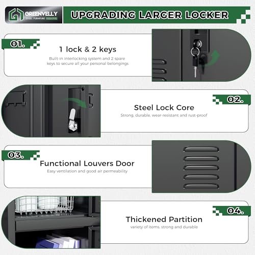 Greenvelly Metal Locker, 9 Doors Lockers for Employees with Keys,3 Tiers Small Steel Lockable Storage Lockers with Card Slots,Vents for Gym,School,Office,Kids Room(Black) - color: Black, size: 9 Doors