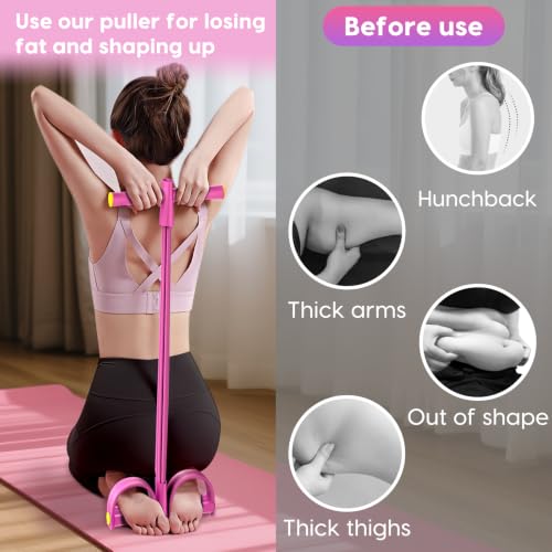 Resistance Bands with Handles, 6-Tube Elastic Pedal Resistance Band for Working Out, Durable Natural Rubber Exercise Bands, Multifunction Exercise Equipment for Abdomen, Waist, Arm, Leg Stretching - color: Full Pink